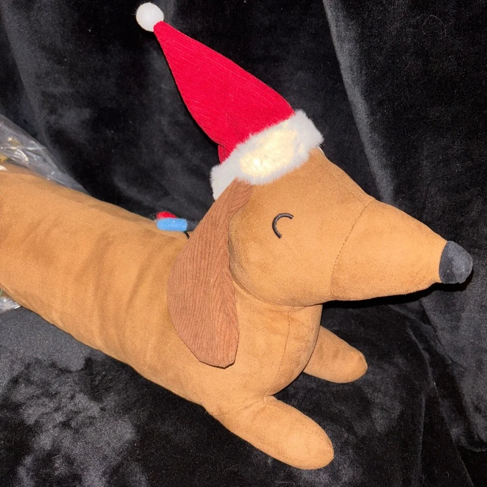 Dachshund Christmas Santa Pillow with Christmas Lights by Isaac Mizrahi NEW